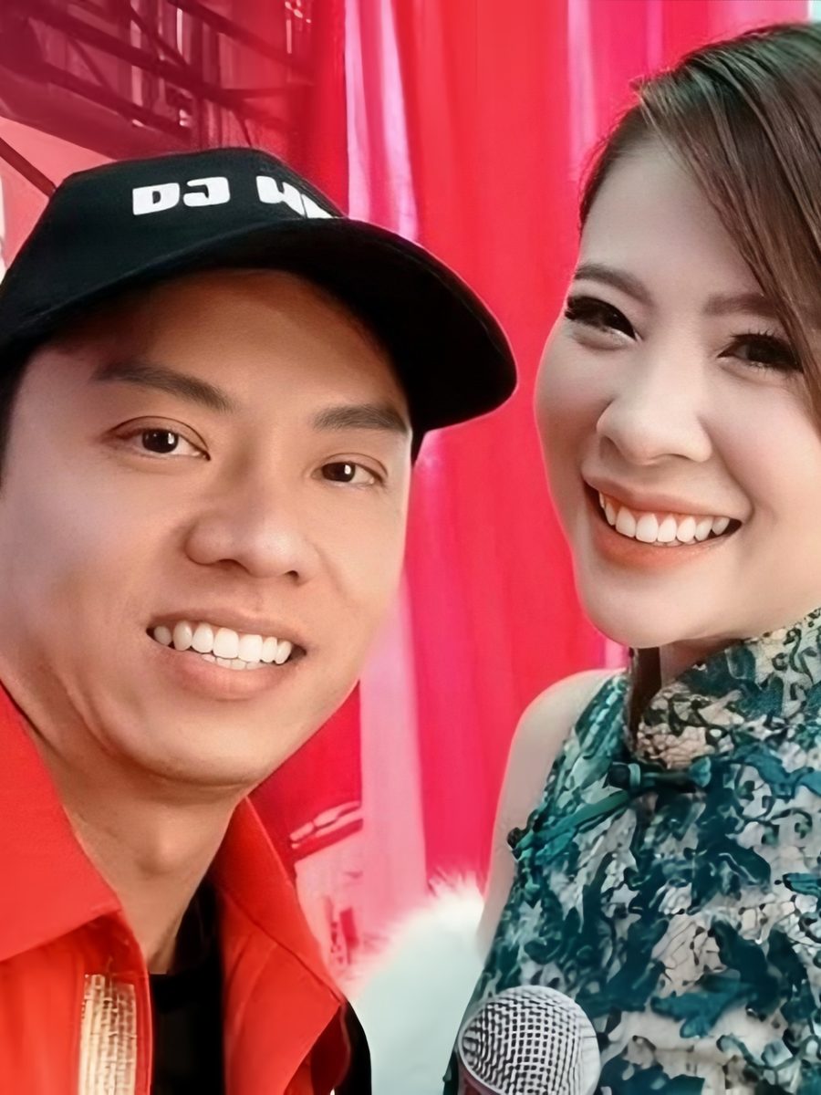Host with a microphone alongside the DJ at a Chinese New Year event