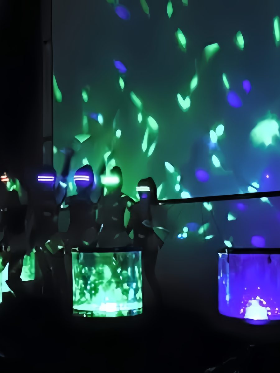 LED drummers glowing in the dark